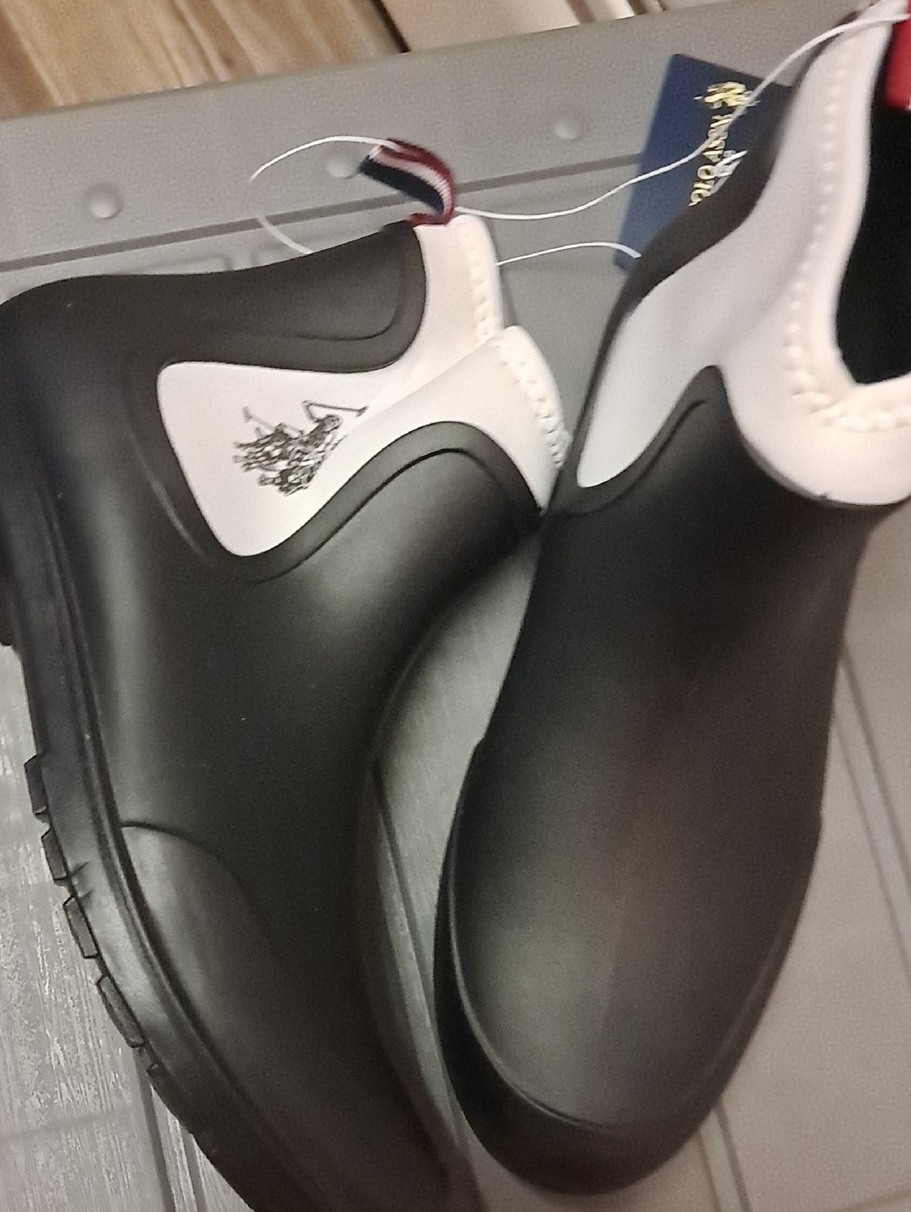 U.S. Polo Assn. Black and White Slip-On Rain Chelsea Boots